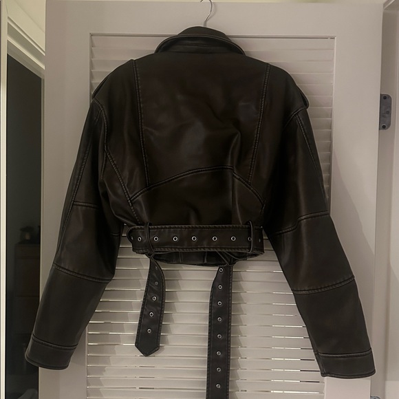 Zara Dark Leather Biker Jacket - Picture 3 of 3